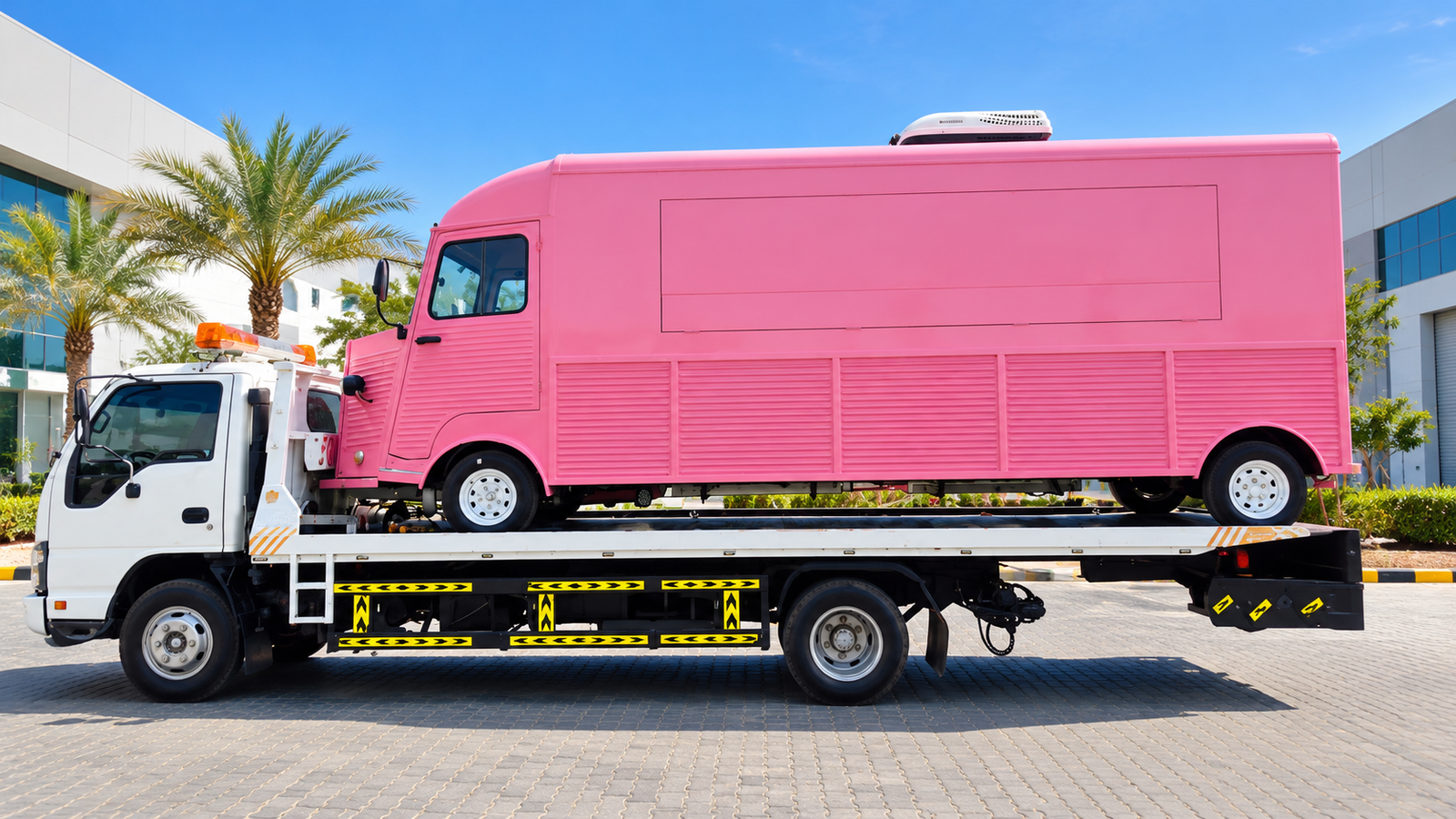 Commercial vehicle being transported