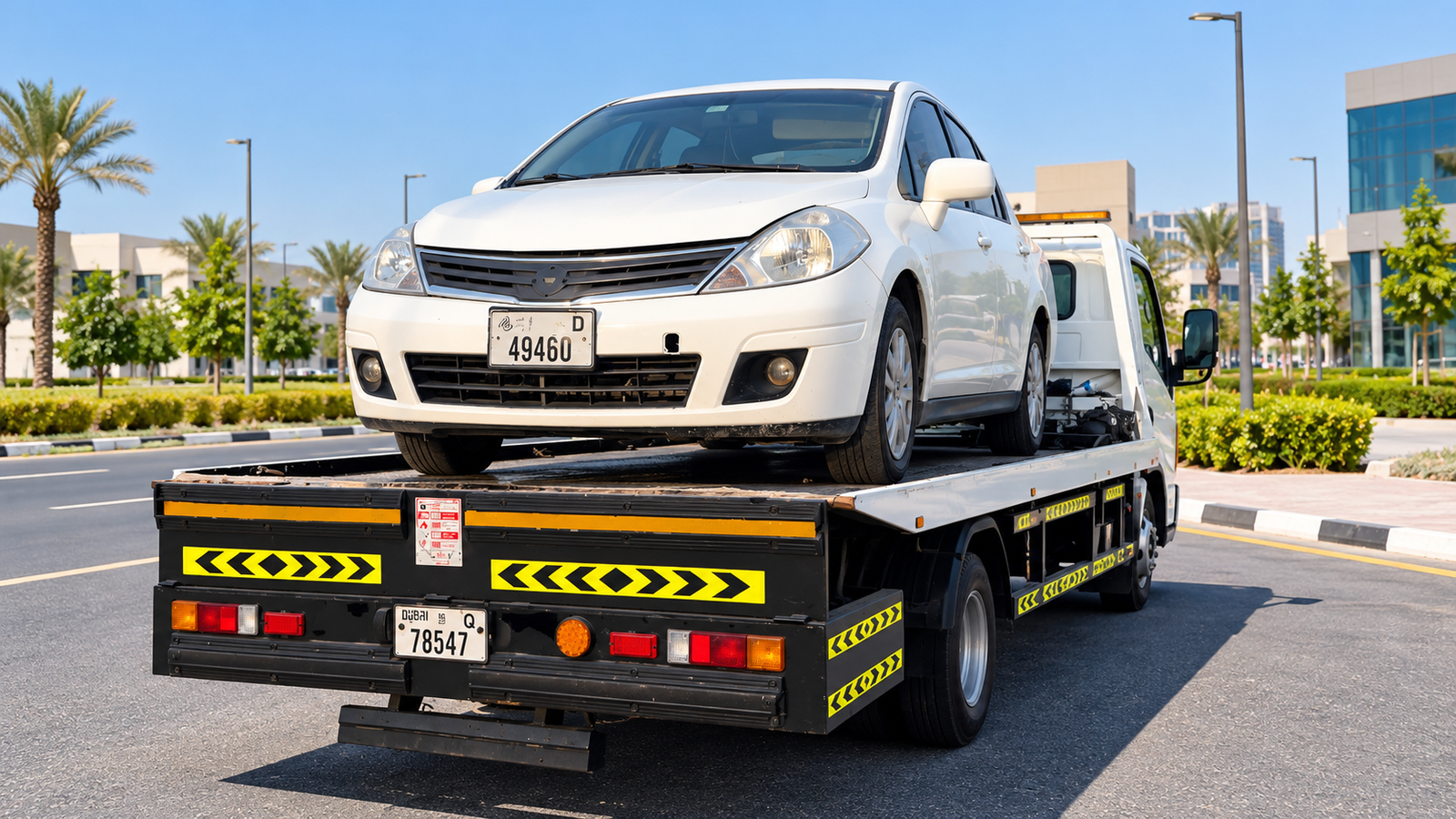 Flatbed recovery on an urban road